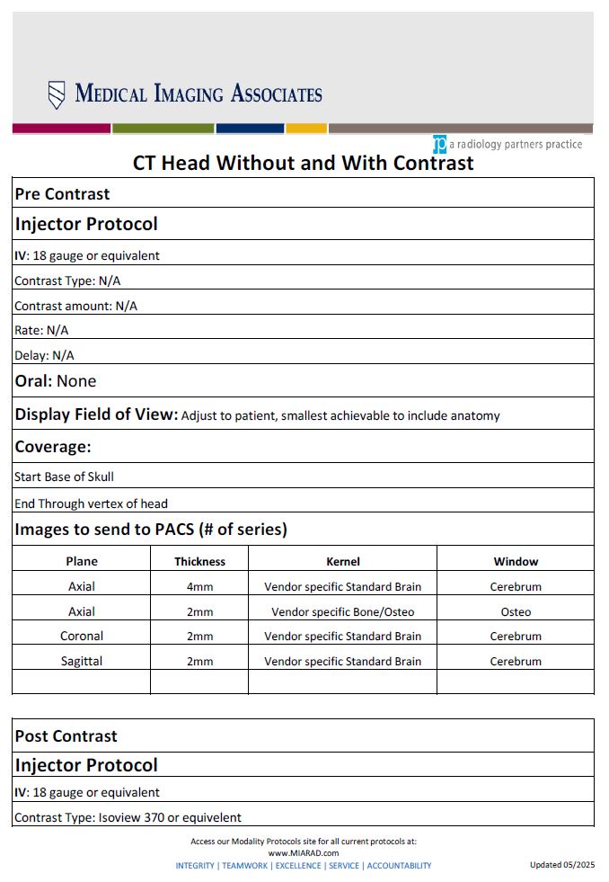 CT Head Without and With Contrast 5-2025